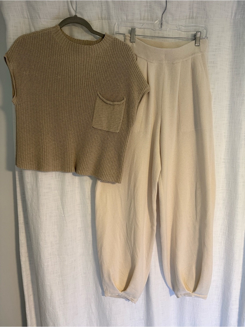 Free People Two-piece Crop Sweater and Cream Knit Tapered Pants